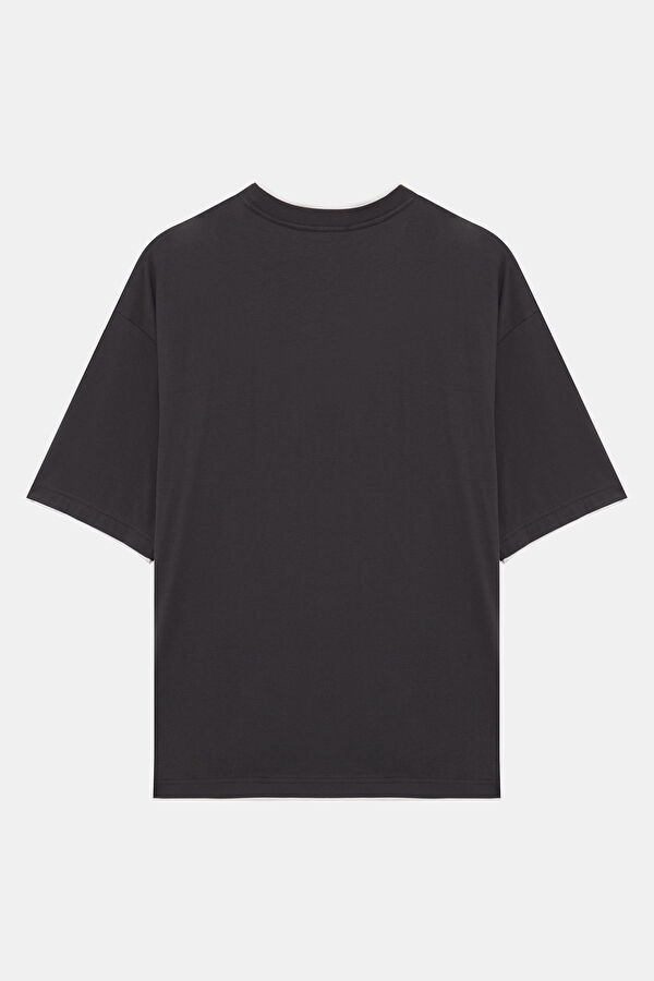 Relax Kalıp Antrasit Bisiklet Yaka Erkek T-Shirt 2