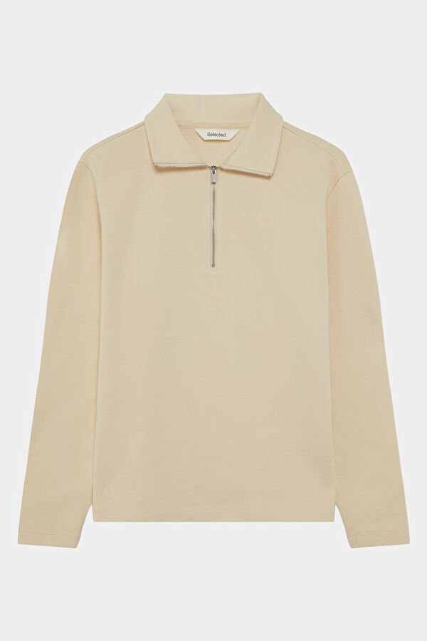Krem Relax Kalıp Dik Yaka Erkek Sweatshirt 4