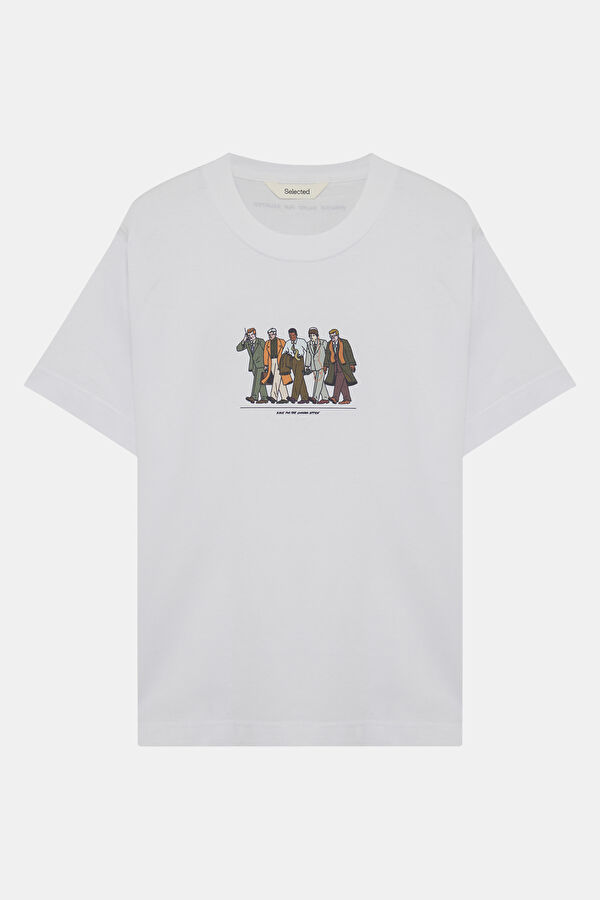 Relax Fit Ecru Crew Neck Printed Men's T-Shirt