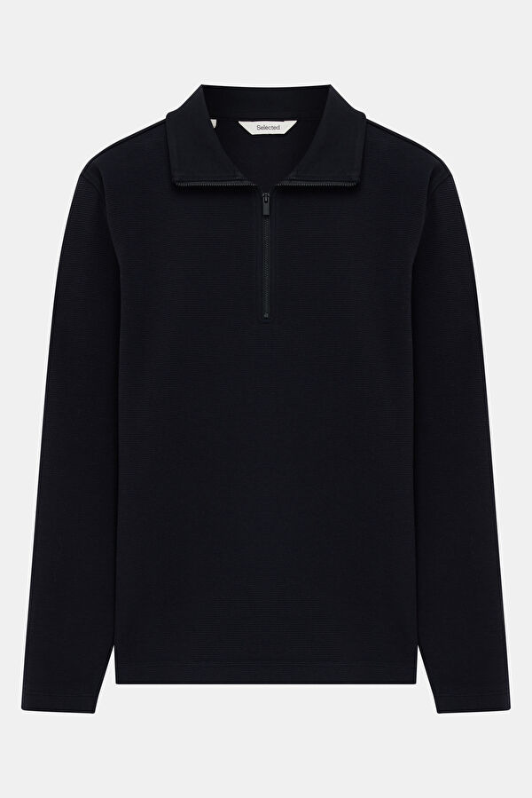 Siyah Relax Kalıp Dik Yaka Erkek Sweatshirt 4