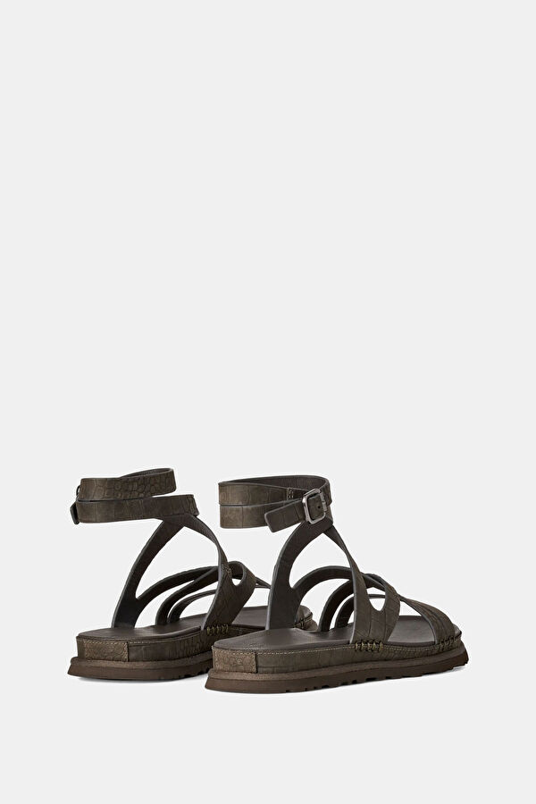 Goldengaze Embossed Ankle Wrap Khaki Women's Sandals 4