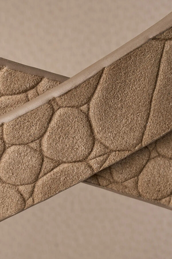GoldenGaze Embossed Ankle Wrap Açık Bej Kadın Sandalet 5