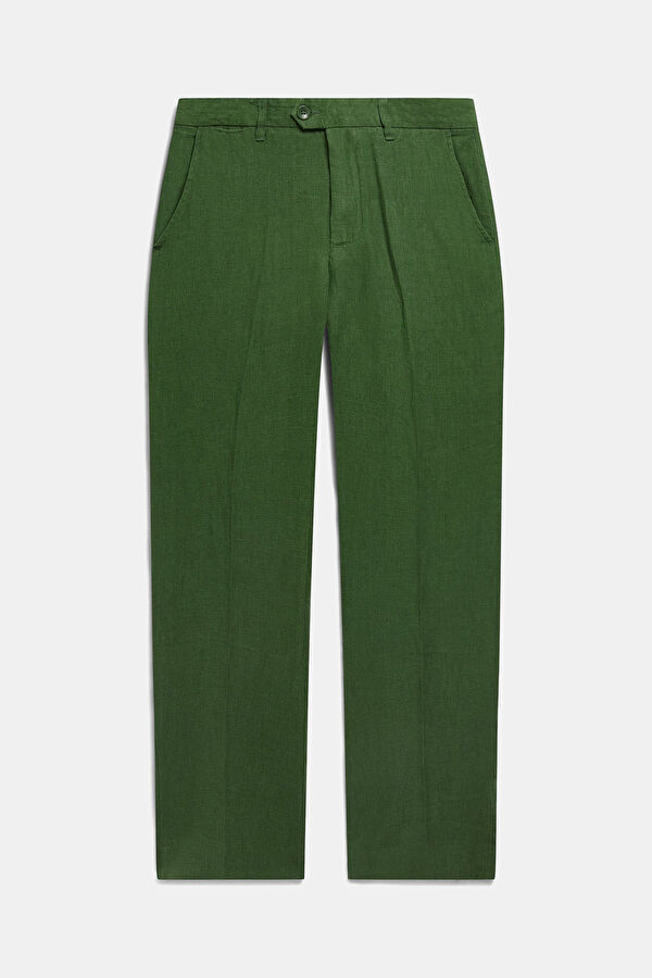 Relax Fit Green Wide Leg Linen Men's Trousers