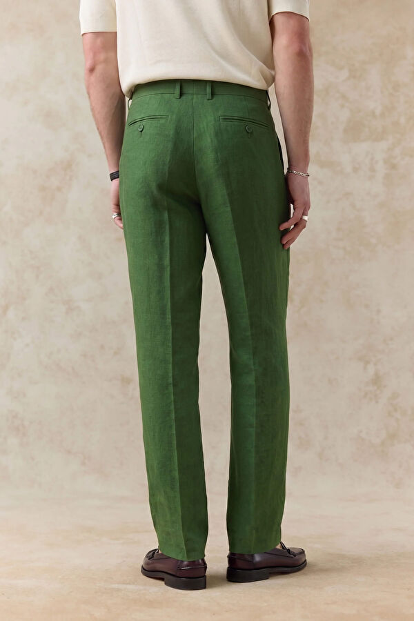 Relax Fit Green Wide Leg Linen Men's Trousers 3