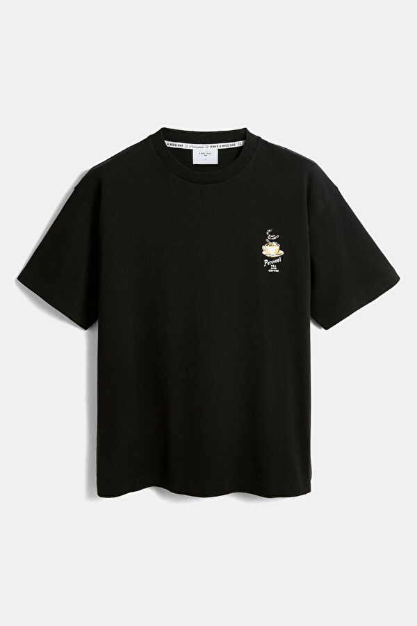 Relax Fit Black Crew Neck Printed Men's T-Shirt