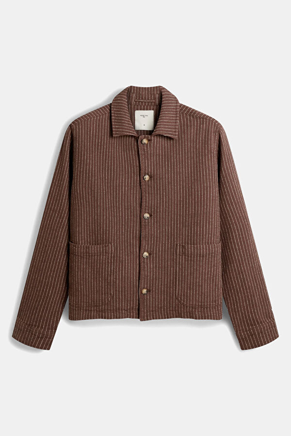 Brown Buttoned Cotton/Linen Men's Jacket