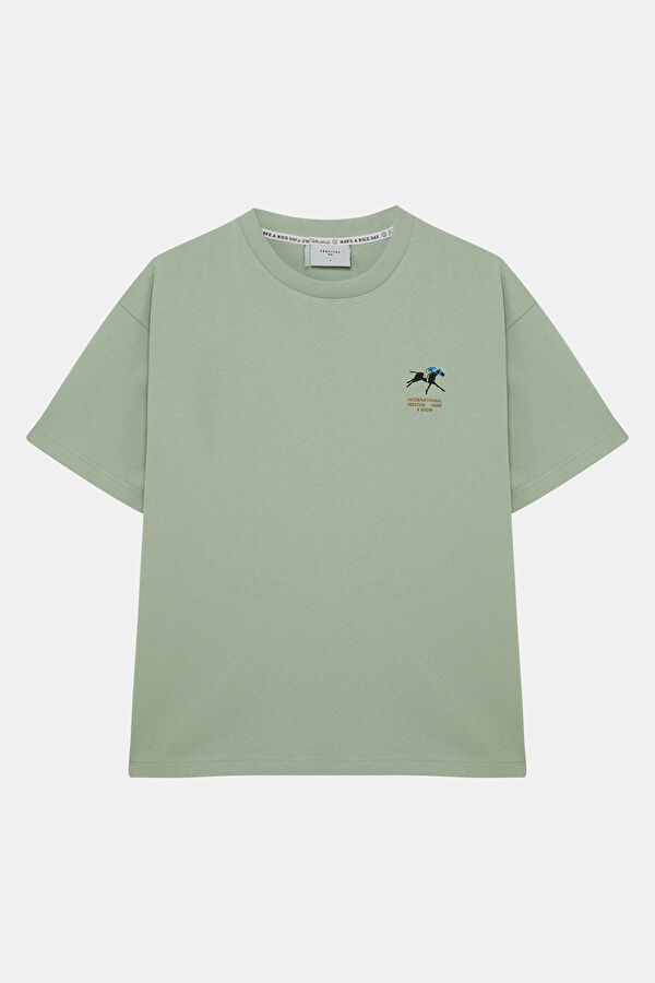 Relaxed Fit Men's Mint Crew Neck T-Shirt with Print