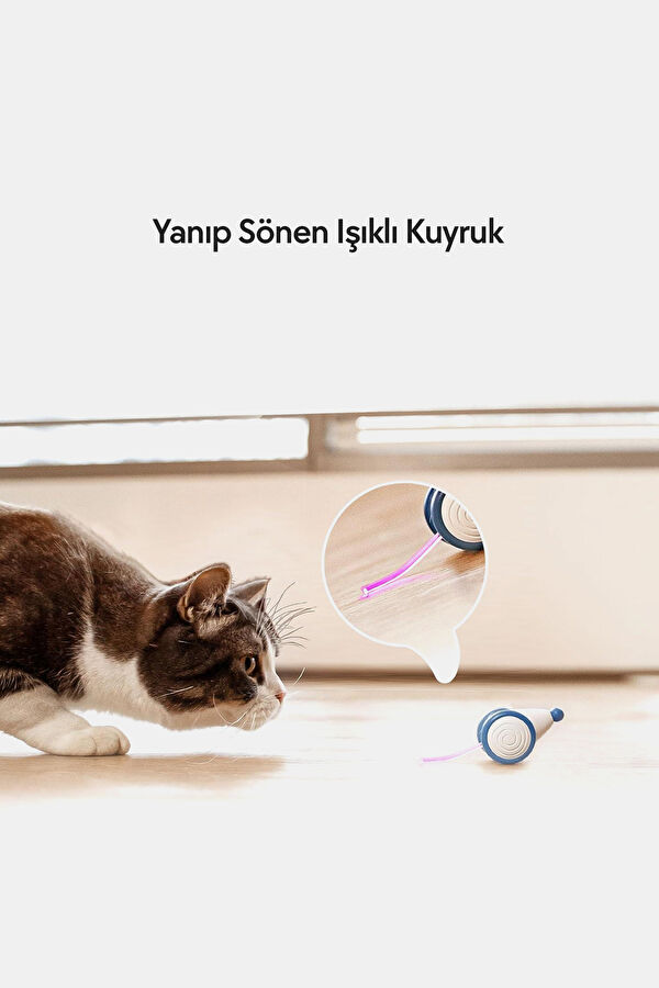 Mavi Şarjlı Akıllı İneraktif Kedi Fare Oyuncağı 6x5x3.6 cm 4