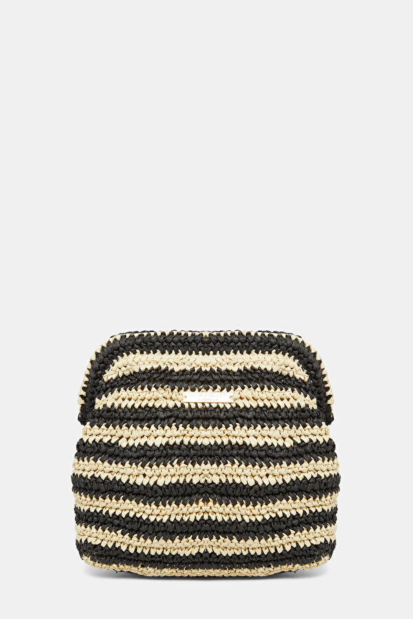 Raffia Stripe Pouch Beige Raffia Bag