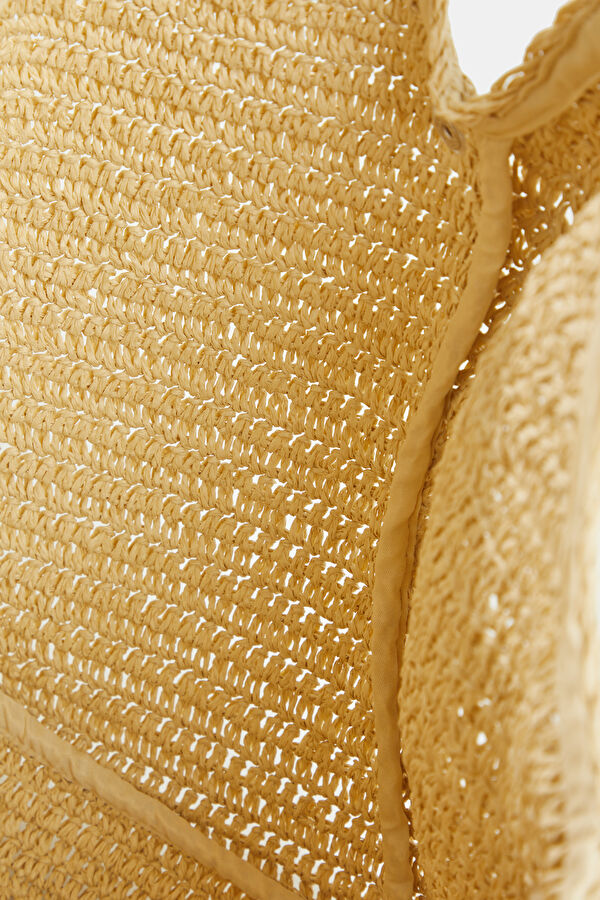 Mirage Woven Tote Bej Rafya Çanta 5