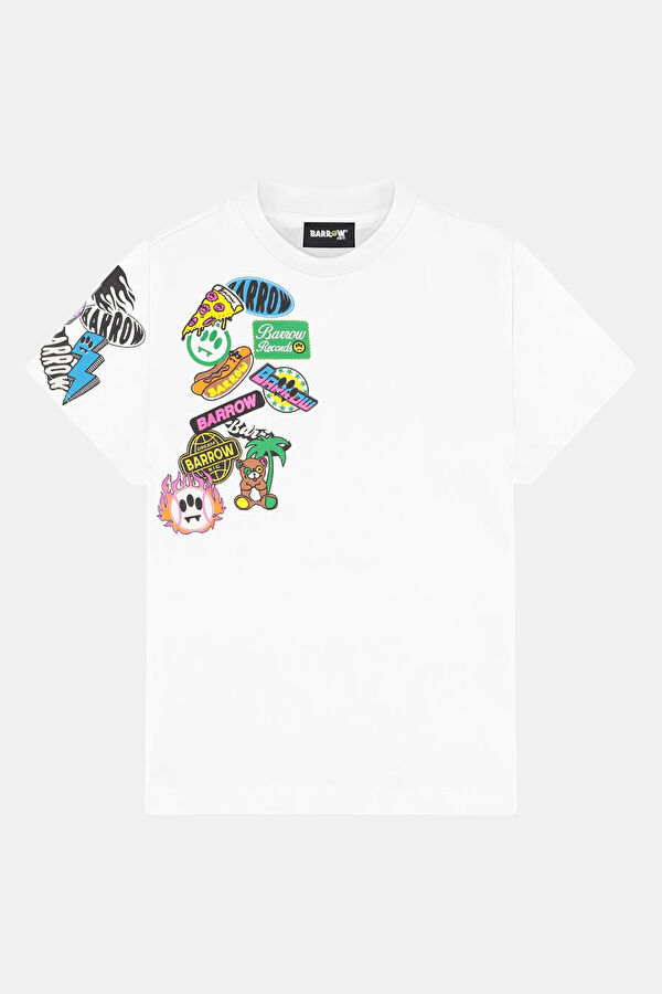Beyaz Bisiklet Yaka Desenli Çocuk T-Shirt