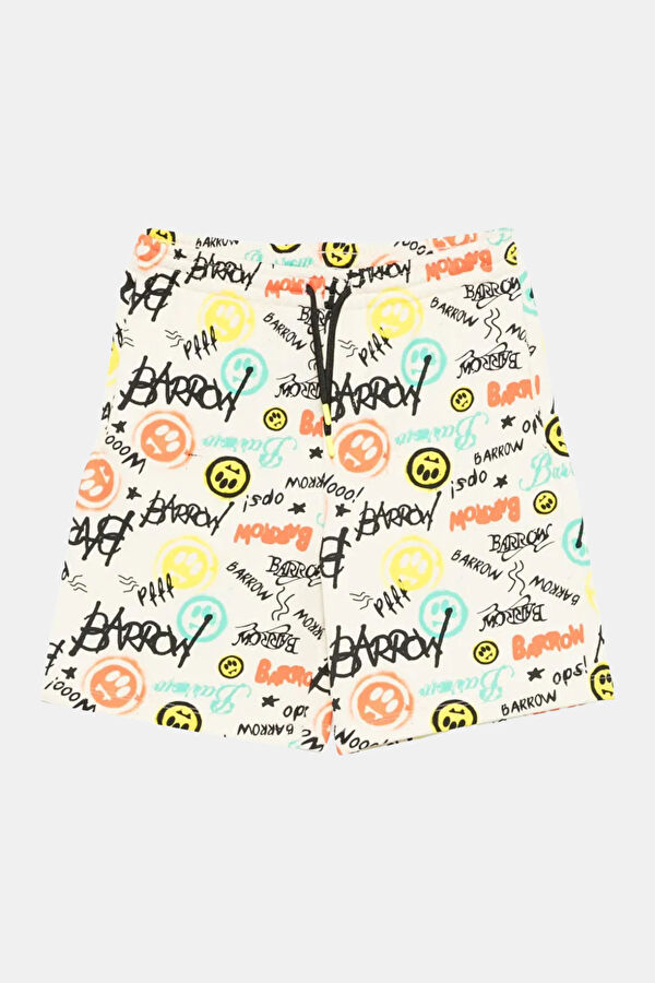 Cream Patterned Kids Shorts