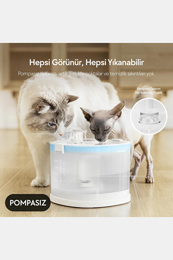 E1 Plastik Hazneli Otomatik Kedi Su Pınarı 22x20x18, 2 Litre 2