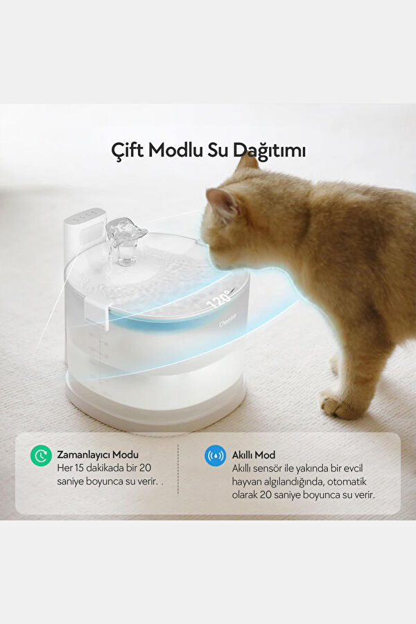 E1 Plastik Hazneli Otomatik Kedi Su Pınarı 22x20x18, 2 Litre 5