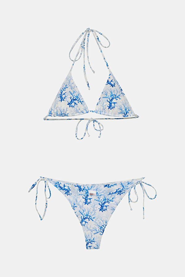 Beyaz Desenli Bağcıklı Kadın Bikini