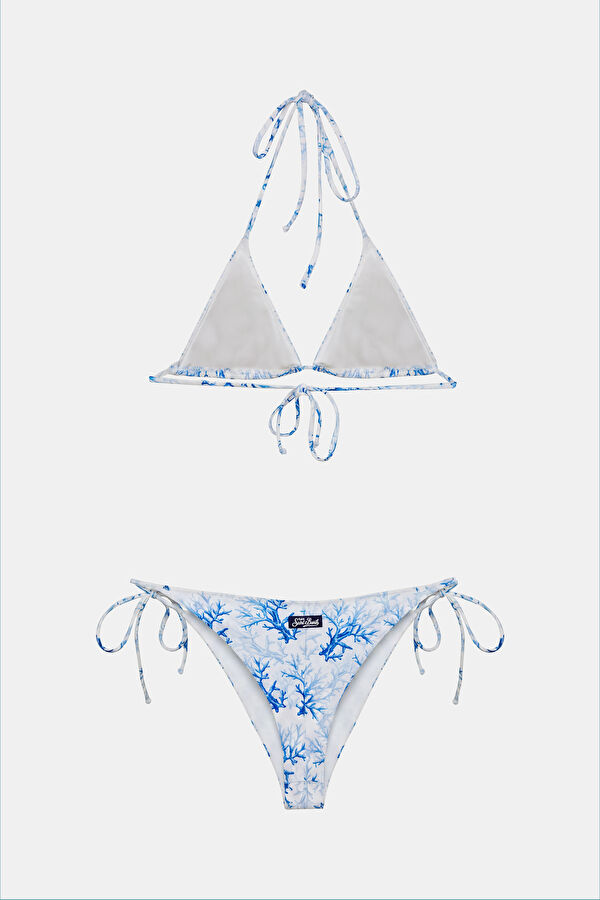 Beyaz Desenli Bağcıklı Kadın Bikini 2