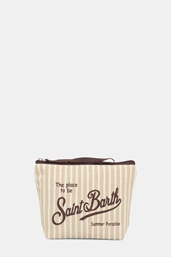 Aline Linen Light Brown Striped Pattern Bag