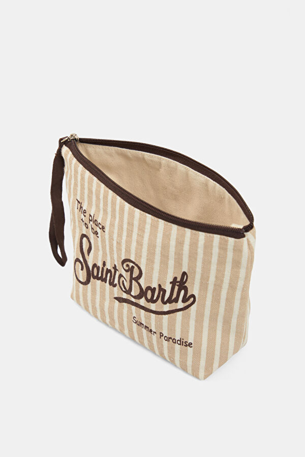 Aline Linen Light Brown Striped Pattern Bag 5