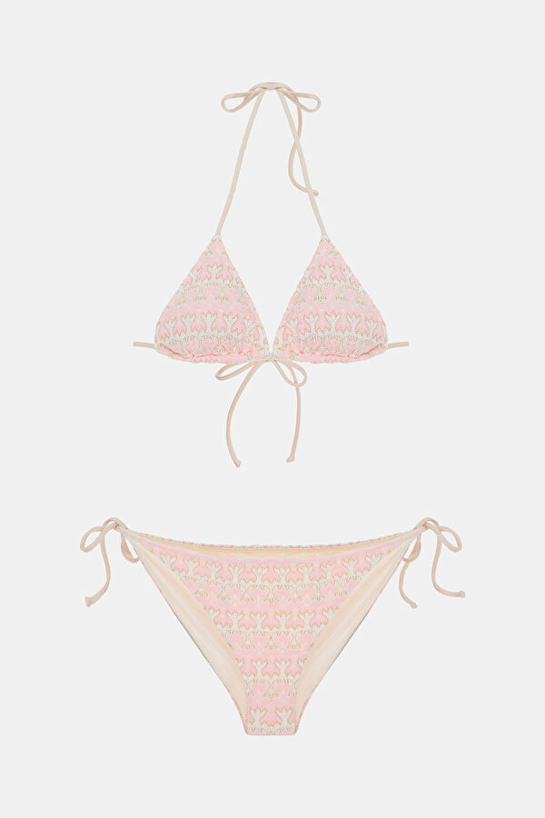 Açık Pembe Çizgili Bağcıklı Kadın Bikini