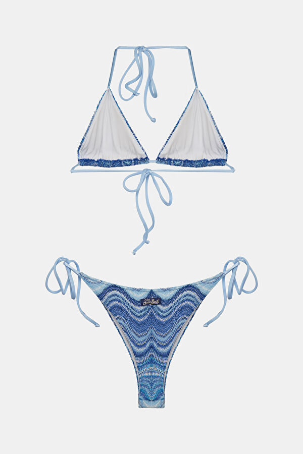 Blue Patterned Lace-up Women's Bikini 2