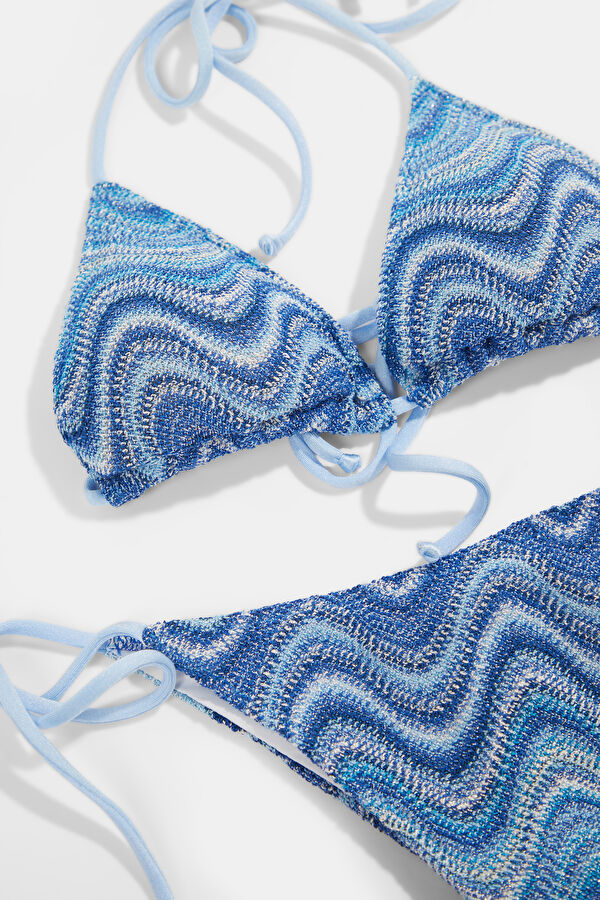Blue Patterned Lace-up Women's Bikini 3
