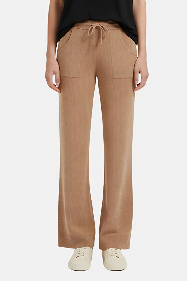 Bej Wide Leg Pamuk/Modal Kadın Pantolon 3