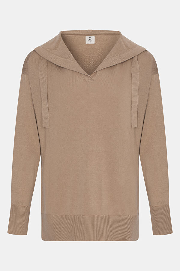 Bej Kapuşonlu Kadın Sweatshirt