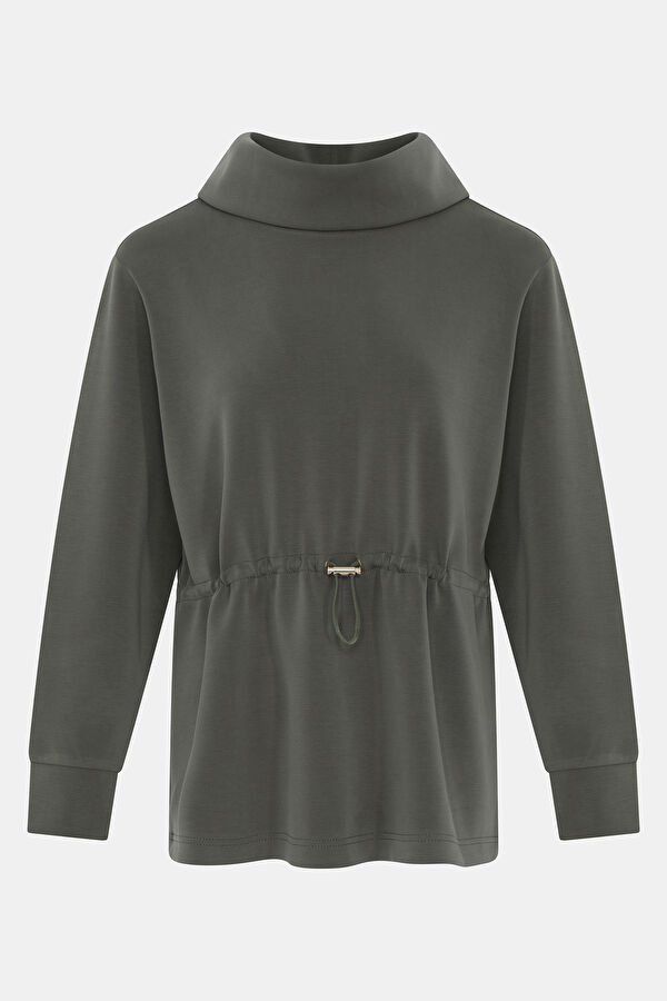 Haki Dik Yaka Kadın Sweatshirt