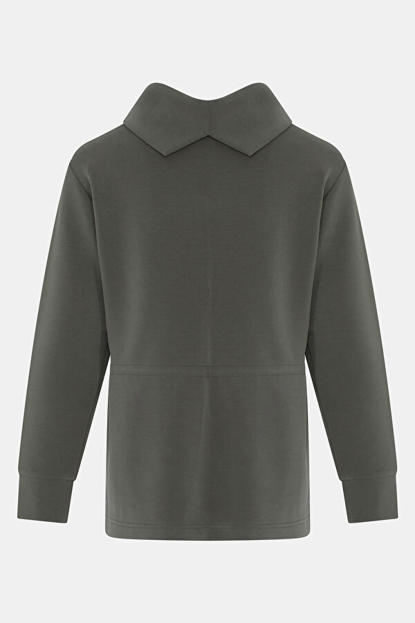 Haki Dik Yaka Kadın Sweatshirt 2