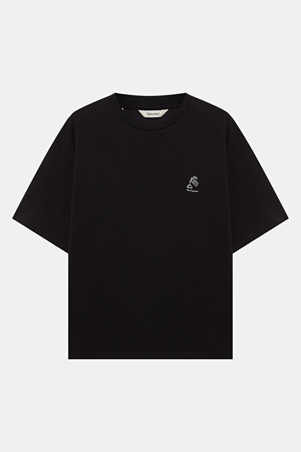Relax Fit Black Crew Neck Printed Men's T-Shirt