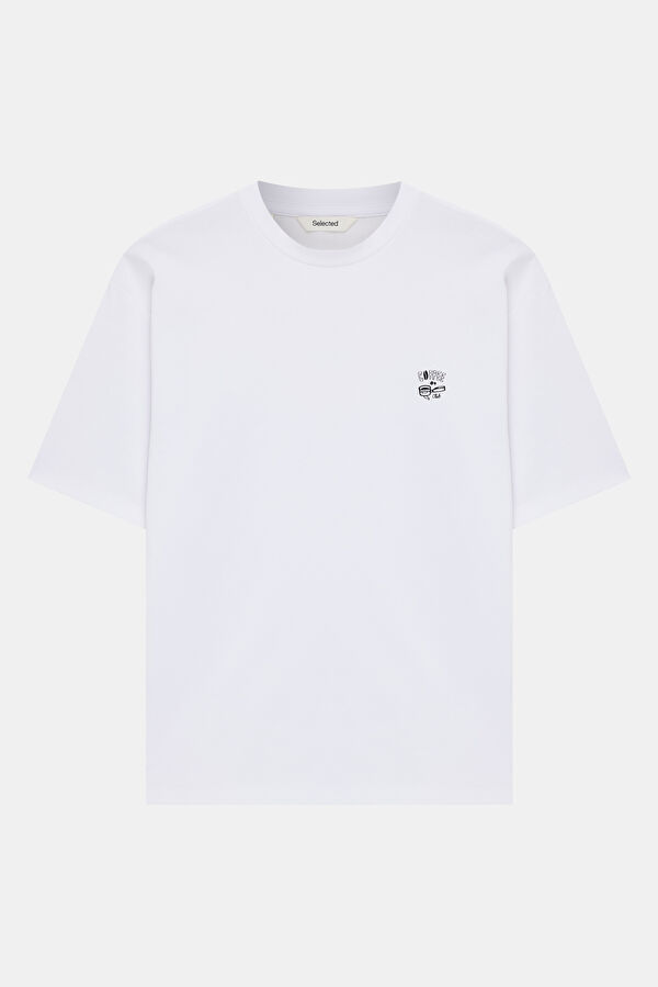 Relax Fit White Crew Neck Printed Men's T-Shirt
