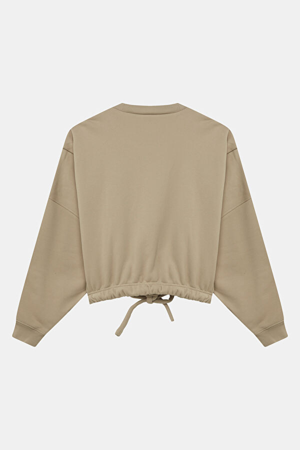 Açık Kahve Bisiklet Yaka Kadın Sweatshirt 2