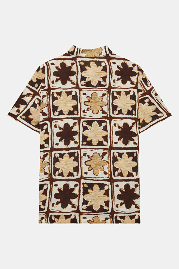 Brown Patterned Resort Collar Men's Shirt 2
