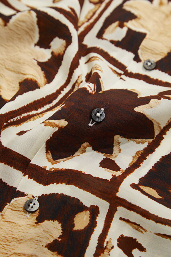 Brown Patterned Resort Collar Men's Shirt 4