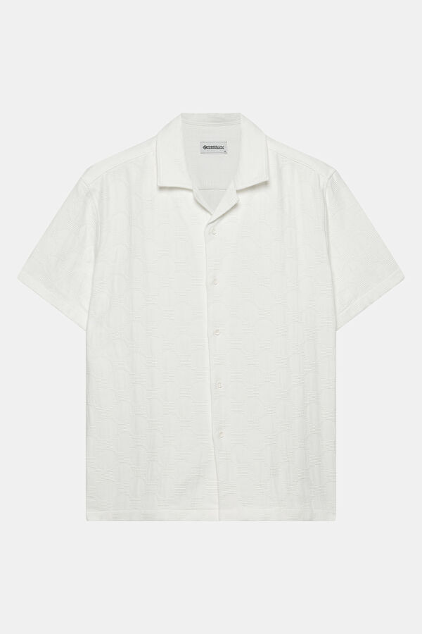 Ecru Patterned Resort Neck Men's Shirt
