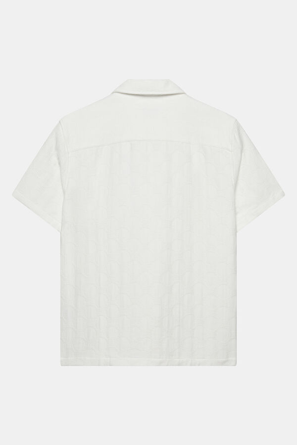 Ecru Patterned Resort Neck Men's Shirt 2