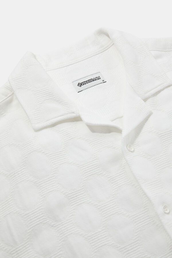 Ecru Patterned Resort Neck Men's Shirt 3