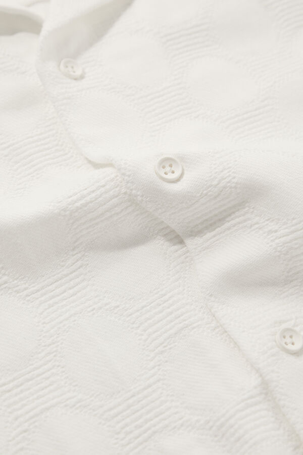 Ecru Patterned Resort Neck Men's Shirt 4