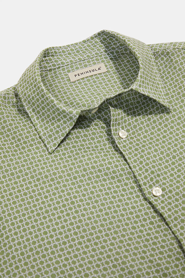 Relax Fit Green Patterned Men's Shirt 3