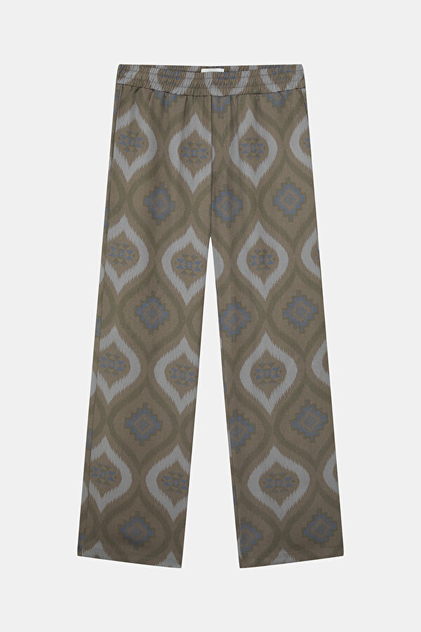 Relax Fit Khaki Straight Leg Linen Men's Trousers