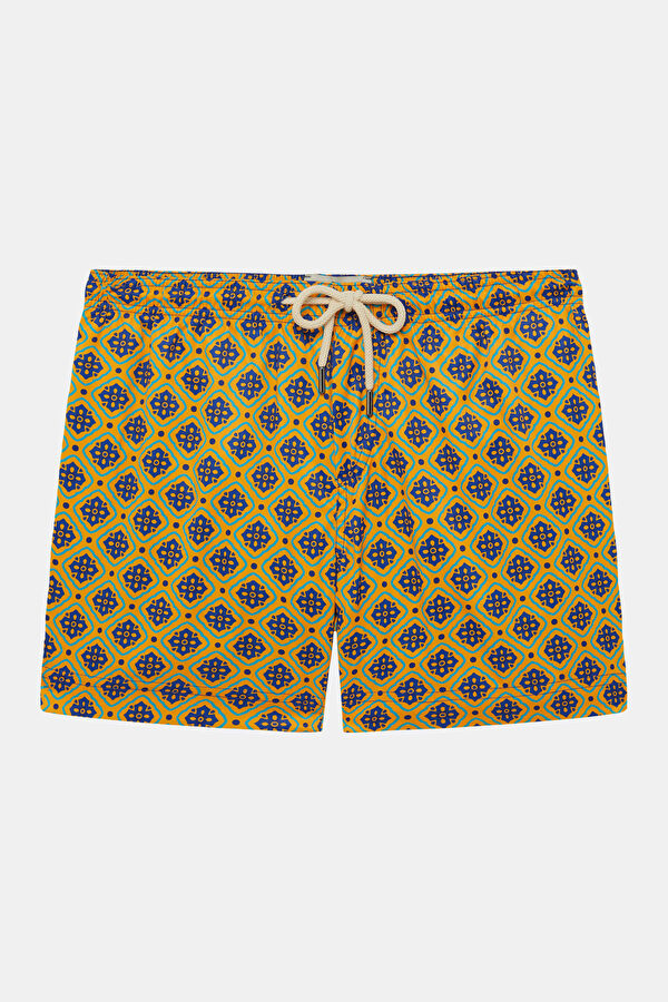 Orange Patterned Elastic Men's Swimsuit