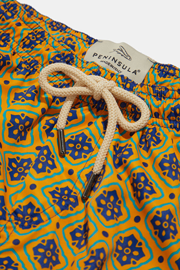 Orange Patterned Elastic Men's Swimsuit 3