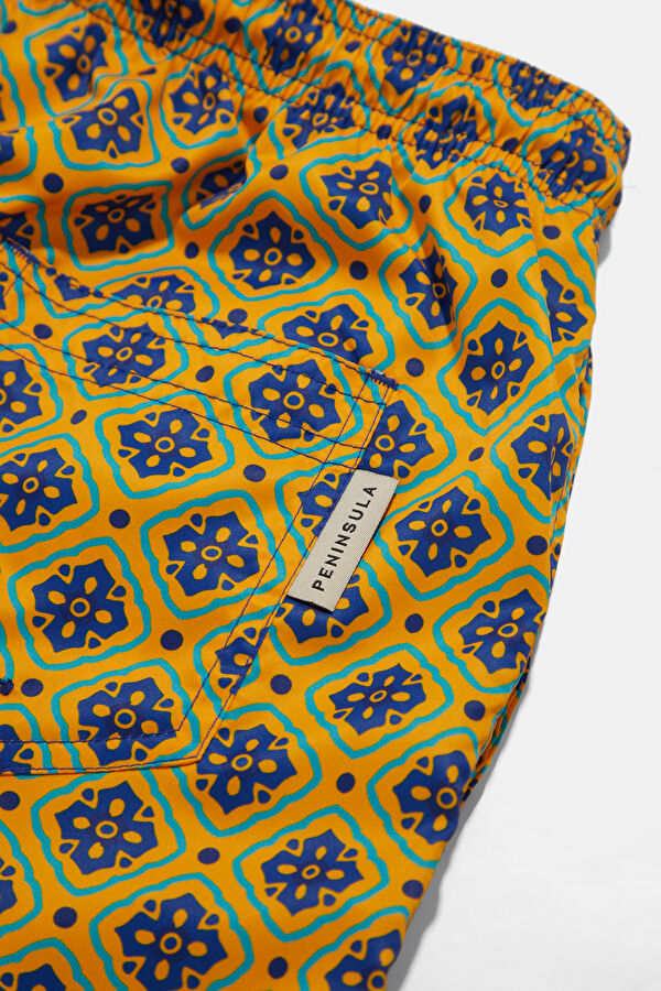 Orange Patterned Elastic Men's Swimsuit 5