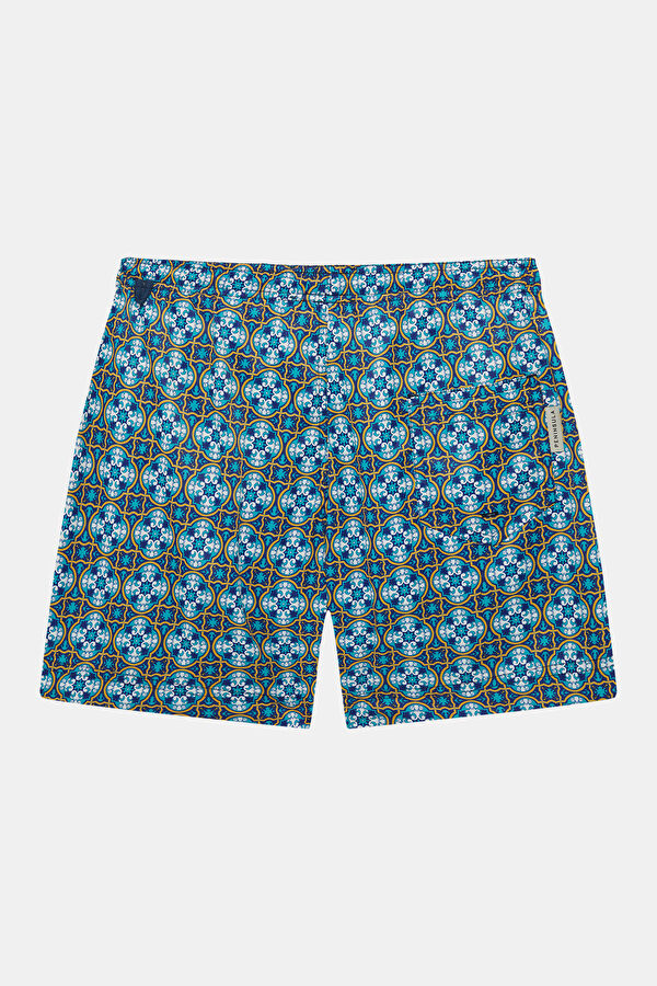 Blue Patterned Elastic Men's Swimsuit 2