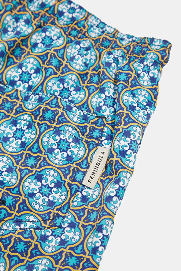 Blue Patterned Elastic Men's Swimsuit 5