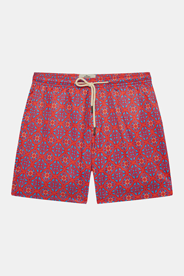 Red Patterned Elastic Men's Swimsuit