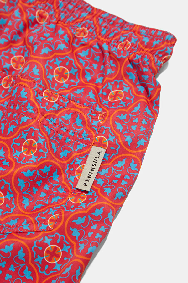 Red Patterned Elastic Men's Swimsuit 5