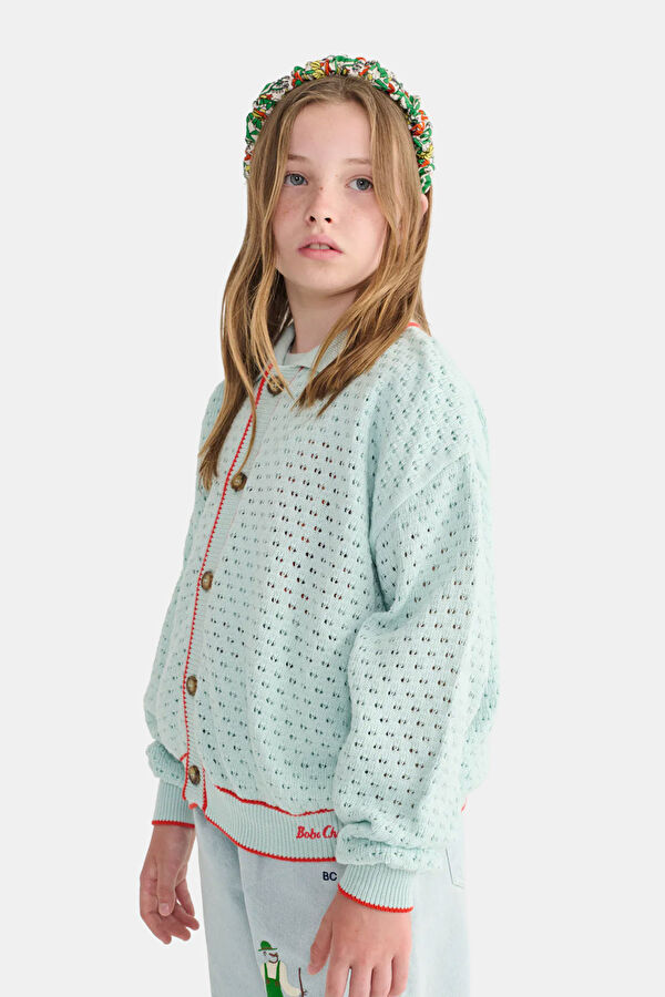 Light Turquoise Patterned Kids Cardigan 2