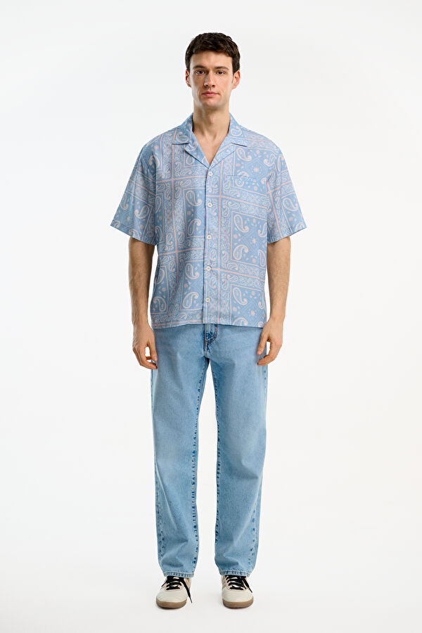 Relax Fit Blue Patterned Resort Collar Men's Shirt 3