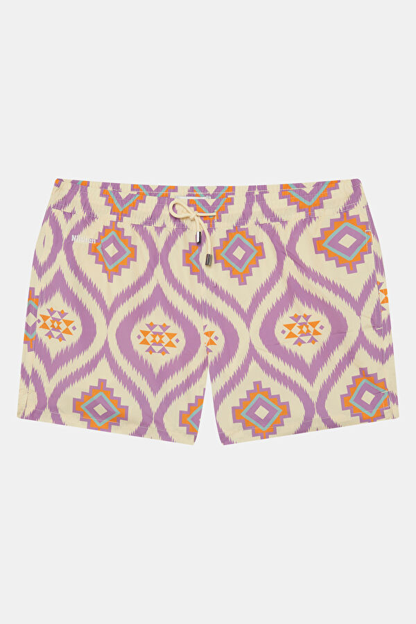 Purple Patterned Elastic Men's Swimsuit